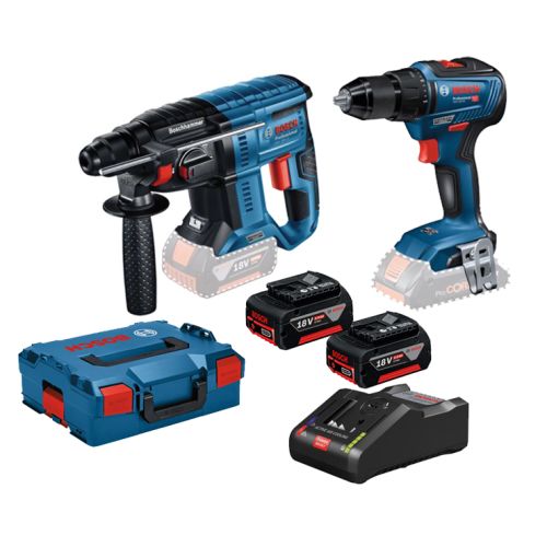 Pack de 2 outils 18V (GSR55/GBH21) + 2 batteries 5Ah + chargeur en coffret L-BOXX BOSCH photo du produit