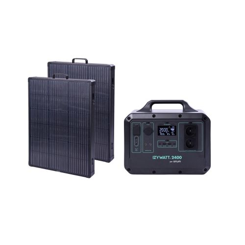 Station énergie portative IZYWATT 2400W + 2 panneaux solaires 315W cadrés - ORIUM - 39225 pas cher