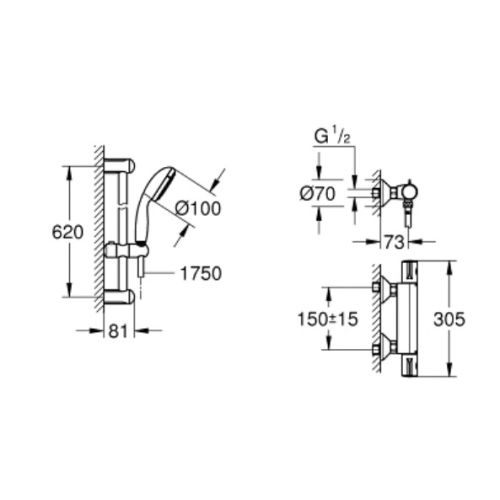 Mitigeur thermostatique GROHTHERM 800 avec ensemble de douche TEMPESTA GROHE 34565-001 photo du produit Secondaire 1 L