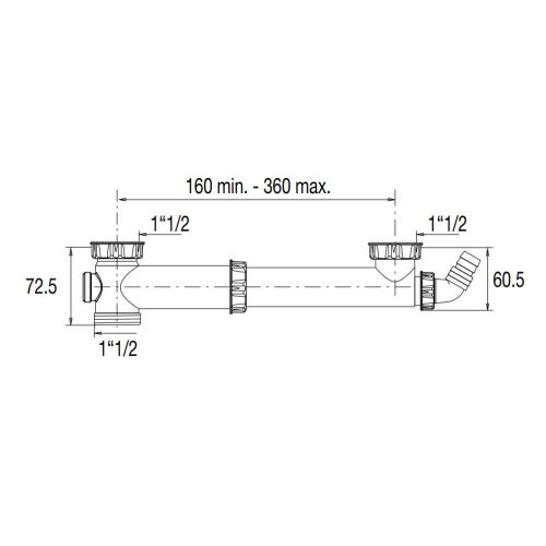 Tubulure pour évier 2 cuves sans siphon en PVC avec prise mixte VALENTIN 00 775100 001 00 photo du produit Secondaire 1 L