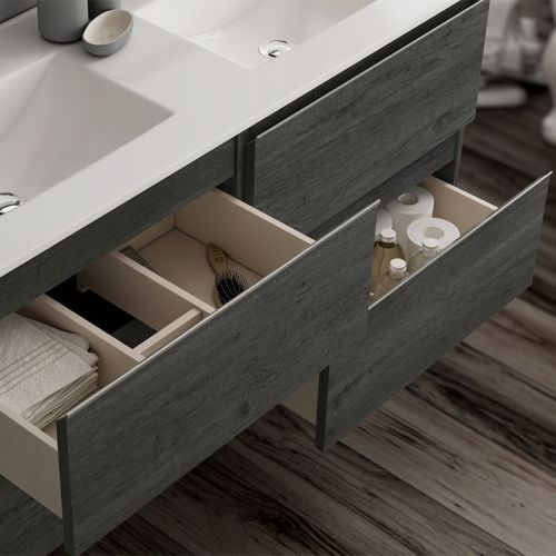 Ensemble meuble de salle de bain BALEA 140cm double vasque + colonne de rangement ebony (bois noir) - COSYNEO - INGBALEA140COLEBO pas cher Secondaire 2 L