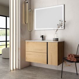 Meuble de salle de bain Cosynéo vasque déportée à 2 tiroirs PRADO et miroir Led VELDI pas cher Principale M