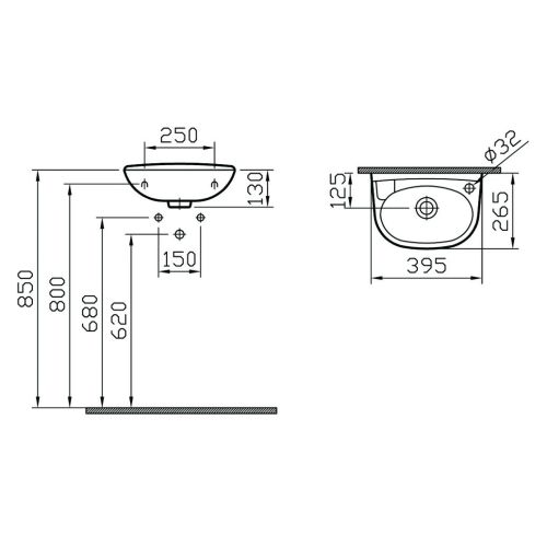 Lave-mains percé ARKITEKT 40x26 sans trop plein VITRA 6049L003-0294 photo du produit Secondaire 1 L