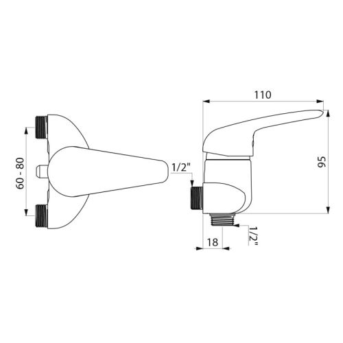 Mitigeur de douche universel M1/2'' entraxe réglable 60 à 80 DELABIE 2308 photo du produit Secondaire 2 L