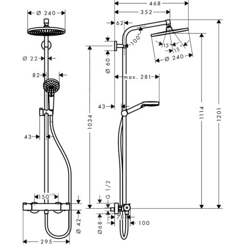 Colonne de douche 1 jet CROMETTA S 240 2 sorties - HANSGROHE - 27267000 pas cher Secondaire 1 L