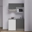 Kitchenette K02L-PT 120cm emplacement frigo, micro-ondes/hotte gris avec plan de travail gris et cuve noir - CUISIBANE - K02G-PT120G-C54N pas cher