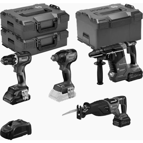 Kit 4 outils ProCORE18V (GSR90/GDX210/GSA28/GBH24) + 1 batterie 4Ah + 2 batteries 5,5Ah + GAL 1880CV en coffret L-BOXX - BOSCH - 0615990N37 pas cher