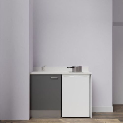 Kitchenette sans meuble haut K08L 120cm avec plan monobloc et emplacement frigo top gris/snova (blanc) évier à gauche - CUISIBANE - K08G-P120SN-G pas cher Secondaire 2 L