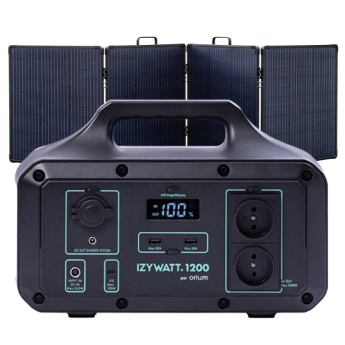 Pack station énergie portative IZYWATT 1200 + panneau solaire 200W pliant cadré - ORIUM - 39219 pas cher Secondaire 1 L