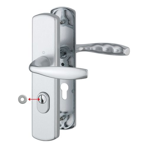 Ensemble de s&eacute;curit&eacute; sur plaque NEW YORK double b&eacute;quille pour &eacute;paisseur de porte 42 &agrave; 47 mm argent&eacute; HOPPE 10714200 photo du produit