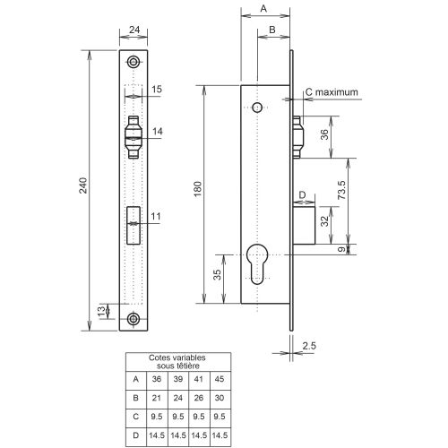 Serrure monopoint à larder profil étroit pêne dormant et rouleau Série 880 largeur 41mm 92MTX - METALUX - F188410000 pas cher Secondaire 1 L