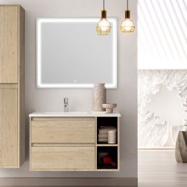 Meuble de salle de bain vasque déportée 2 tiroirs OLYMPE et miroir Led VELDI cambrian (chêne) 80cm - COSYNEO - VENOLYMPE80VELDICAM pas cher Principale M