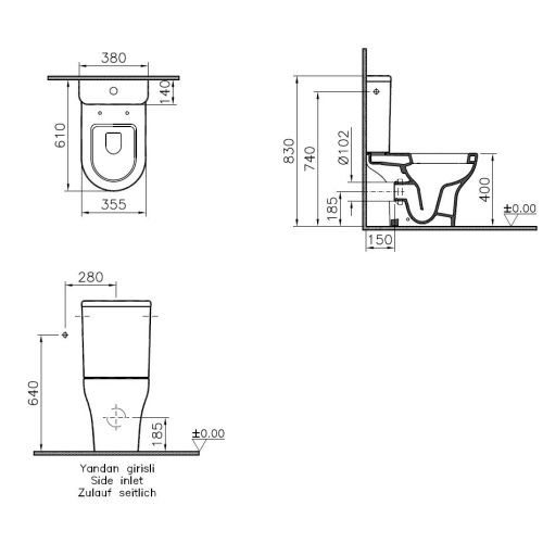 Pack WC blanc caréné complet avec réservoir 3/6L ZENTRUM sortie horizontale VITRA 9012B003-7207 photo du produit Secondaire 1 L