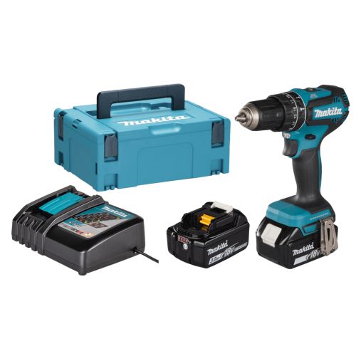 Perceuse-visseuse à percussion 18 V + 2 batteries 3 Ah + chargeur rapide coffret MAKPAC MAKITA DHP485RFJ photo du produit