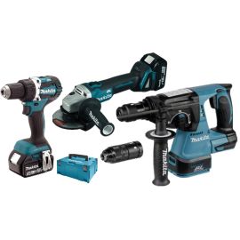 Pack de 3 outils 18V Makita (DHR243/DGA504/DDF484) + 2 batteries 5 Ah + chargeur + coffret MAKPAC photo du produit Principale M