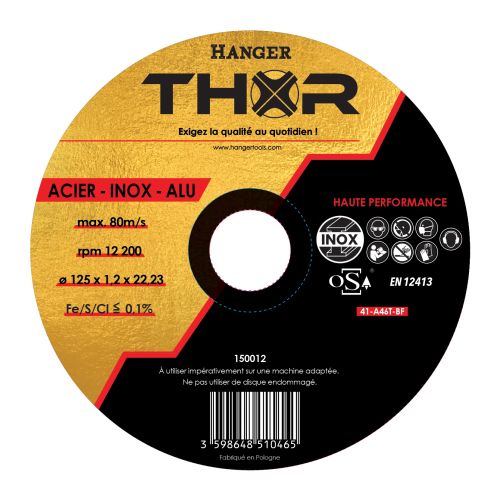 Disque à tronçonner THOR 125 x 22,23 x 1,2 mm haute performance métal HANGER 150012 photo du produit Principale L