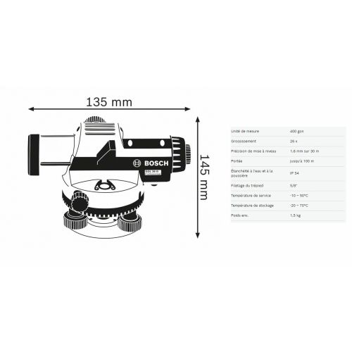 Niveau optique GOL 26G Professional avec trépied en coffret standard BOSCH 061599400C photo du produit Secondaire 1 L