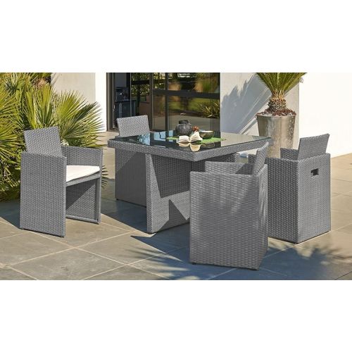 Ensemble repas encastrable 4 places gris plateau verre - DCB GARDEN - PVC-4-GRIS pas cher Secondaire 1 L