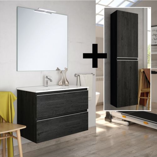 Ensemble meuble de salle de bain 70cm simple vasque + colonne de rangement ebony (bois noir) BALEA - COSYNEO - INGBALEA70COLEBO pas cher