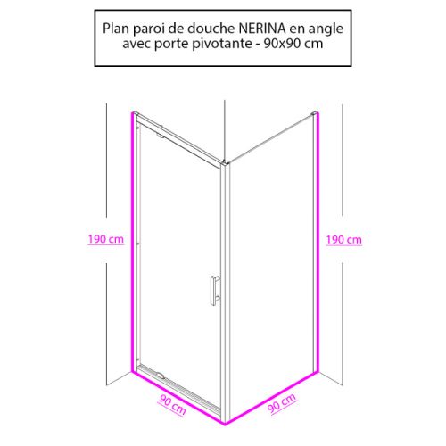 Paroi de douche en angle NERINA 90x90cm pivotante fixe transparent - CUISIBANE - PC-AP6NE_90x90 pas cher