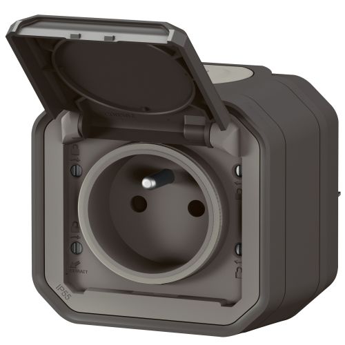 Prise de courant PLEXO 2P+T 16 A 250 V étanche pour fixation saillie anthracite boite de 10 LEGRAND 069791L photo du produit Secondaire 1 L