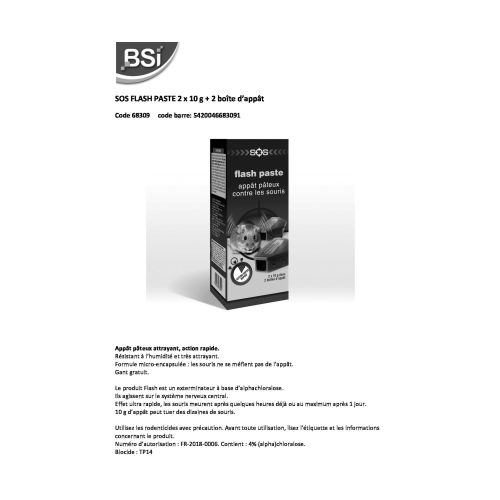 Sos flash paste appat pateux + 2 boites appat souris - BSI - 68309 pas cher Secondaire 1 L