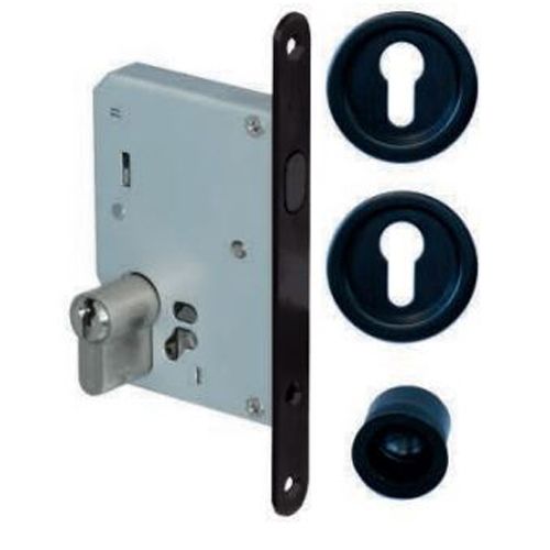 Kit porte coulissante poignée noire clé I avec cylindre EUROWALE NO012 photo du produit