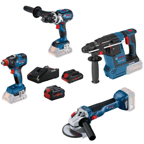 Pack 4 outils 18 V (GBH26+GSR110+GWS10+GDX200) + 1 batteries ProCORE 4 Ah + 1 batteries ProCORE 8 Ah + chargeur BOSCH photo du produit Principale L