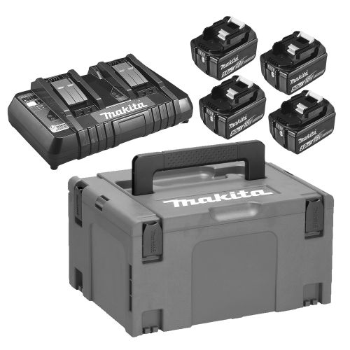 Pack &eacute;nergie 18 V 4 batteries 5 Ah BL1850B + chargeur DC18RD en coffret MAKPAC - MAKITA - 197626-8 pas cher