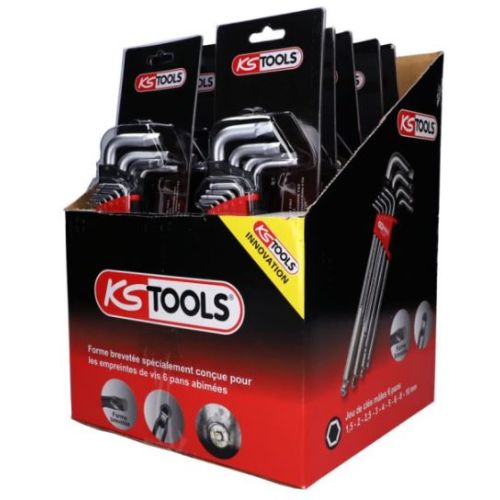 Display de 10 jeux de 9 clés mâles pour vis abimées 6 pans 7 kg KS TOOLS 151.2800D photo du produit