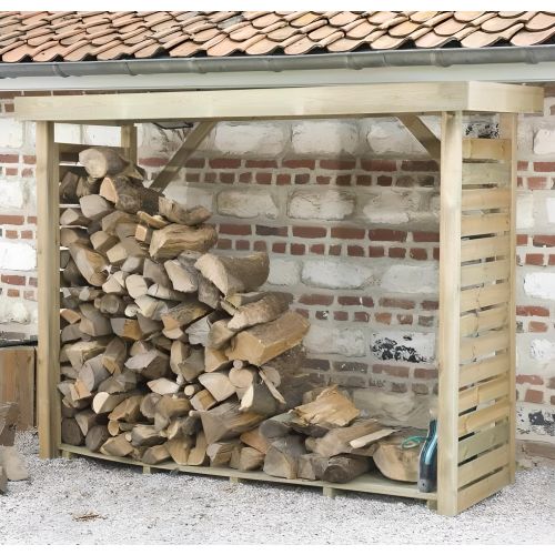 Bûcher en bois DALLAS XL 2,8m³ avec toiture plate et plancher - FOREST STYLE - 1339 pas cher Secondaire 2 L