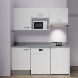 Kitchenette K55L 180cm emplacements hotte, micro-ondes, frigo et lave-vaisselle chêne/nero (noir) évier à gauche - CUISIBANE - K55CH-P180NE-G pas cher Principale M