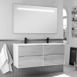 Meuble de salle de bain Cosynéo double vasque à 4 tiroirs ALBA et miroir Led STAM 120 cm pas cher Principale M
