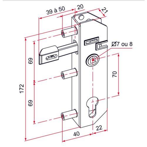 Serrure à encastrer GJ axe 30mm carré 7mm - TIRARD - GJ701302 pas cher Secondaire 1 L