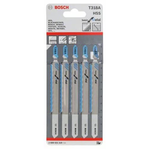 5 lames de scie sauteuse HSS 132 mm pour le métal T318A BOSCH 2608631319 photo du produit Secondaire 1 L