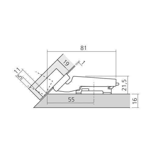 CHARN BLUM-45° CLIP TOP PR PORTE ANGLE-45° A VISS photo du produit