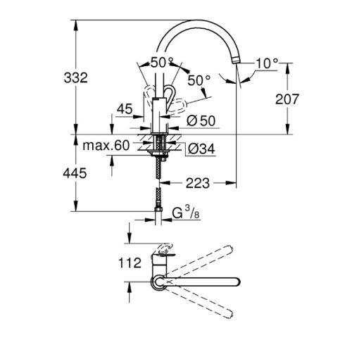 Mitigeur évier BAULOOP monocommande bec haut GROHE 31368-000 photo du produit Secondaire 1 L