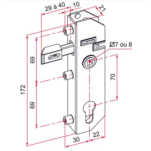 Serrure à encastrer GJ axe 40mm carré 8mm zingué jaune - TIRARD - GJ701306 pas cher Secondaire 1 L