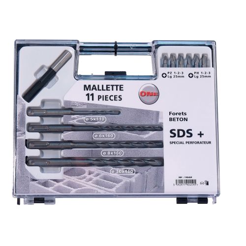 Malette de 4 forets béton SDS + 6 embouts de vissage + porte embout magnétique ONE 190459 photo du produit Secondaire 2 L