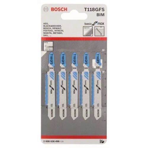 Lames de scie sauteuse T 118 GFS Basic for Stainless Steel BOSCH 2608636496 photo du produit Secondaire 1 L