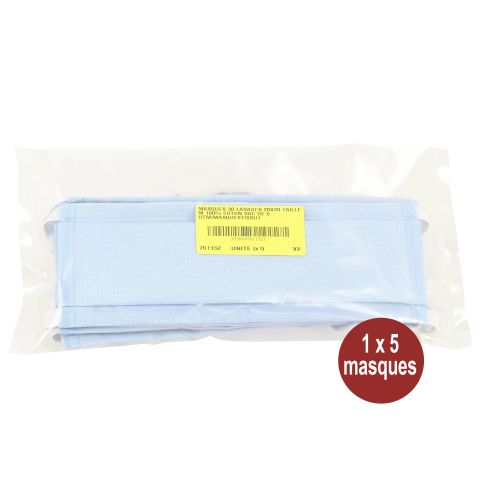 Sac de 5 masques de protection alternatif 100% coton lavable (30 lavages) taille M HANGER SAFE MASQUESTISSU photo du produit Secondaire 1 L