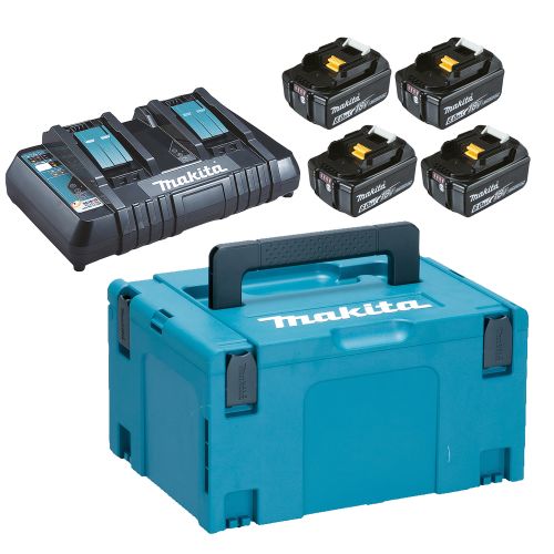 Pack Energie 4 batteries 18 V 6 Ah BL1860B + chargeur double DC18RD en coffret MAKPAC III - MAKITA - 198091-4 pas cher