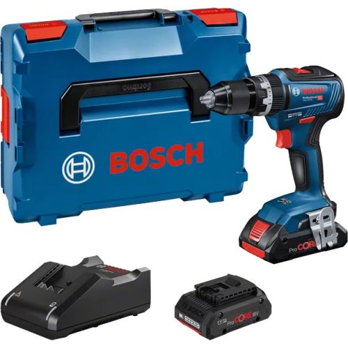 Perceuse-visseuse à percussion 18 V GSB 18V-55 Professional + 2 batteries ProCORE18V 4 Ah + chargeur rapide + coffret L-BOXX BOSCH 06019H5304 photo du produit
