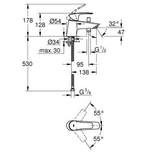 Mitigeur bain/douche EUROSMART monotrou flexible GROHE 33412003 photo du produit Secondaire 1 L