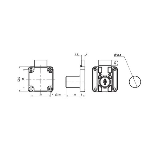 Serrure pour tiroir 4500-01 encloisonnée 1/2 tour  - RONIS - 35150 pas cher Secondaire 2 L