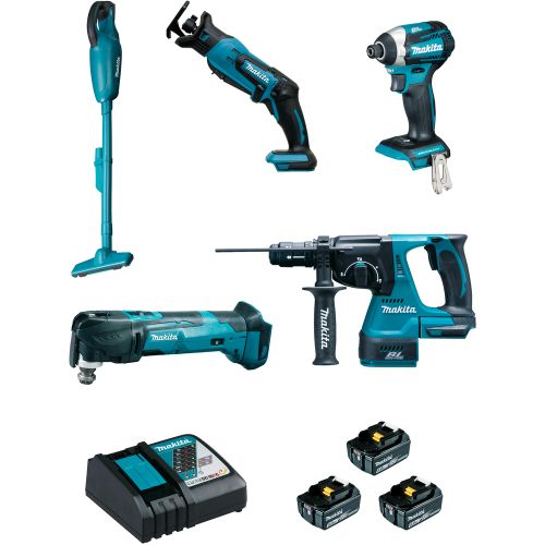 Pack 5 outils 18V (DTD154 + DJR183 + DHR243 + DTM51 + DCL180) + 3 batteries 5Ah + chargeur + coffret MAKPAC - MAKITA - DLX5045TJ pas cher