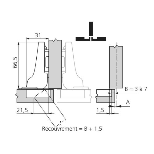 Charni&egrave;re Clip Top Blumotion 110&deg; demi coud&eacute; &agrave; frapper - BLUM - CHA71B368 pas cher Secondaire 1 L