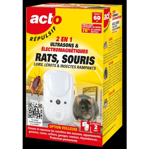 Répulsif ultrasons pour les rats et souris ondes électromagnétiques 2 en 1 ACTO REPULSIF RUS9 photo du produit Secondaire 2 L