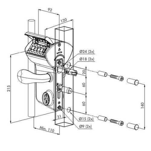 Serrure à code mécanique pour portail battant tube 40 - 60 mm verticale 6005 LOCINOX LMKQ 4040 V2L 6005 photo du produit Secondaire 1 L