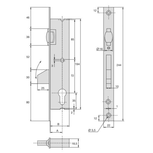 Serrure monopoint pêne dormant à bascule et à rouleau 45mm - STREMLER - 2364.45.0 pas cher Secondaire 1 L